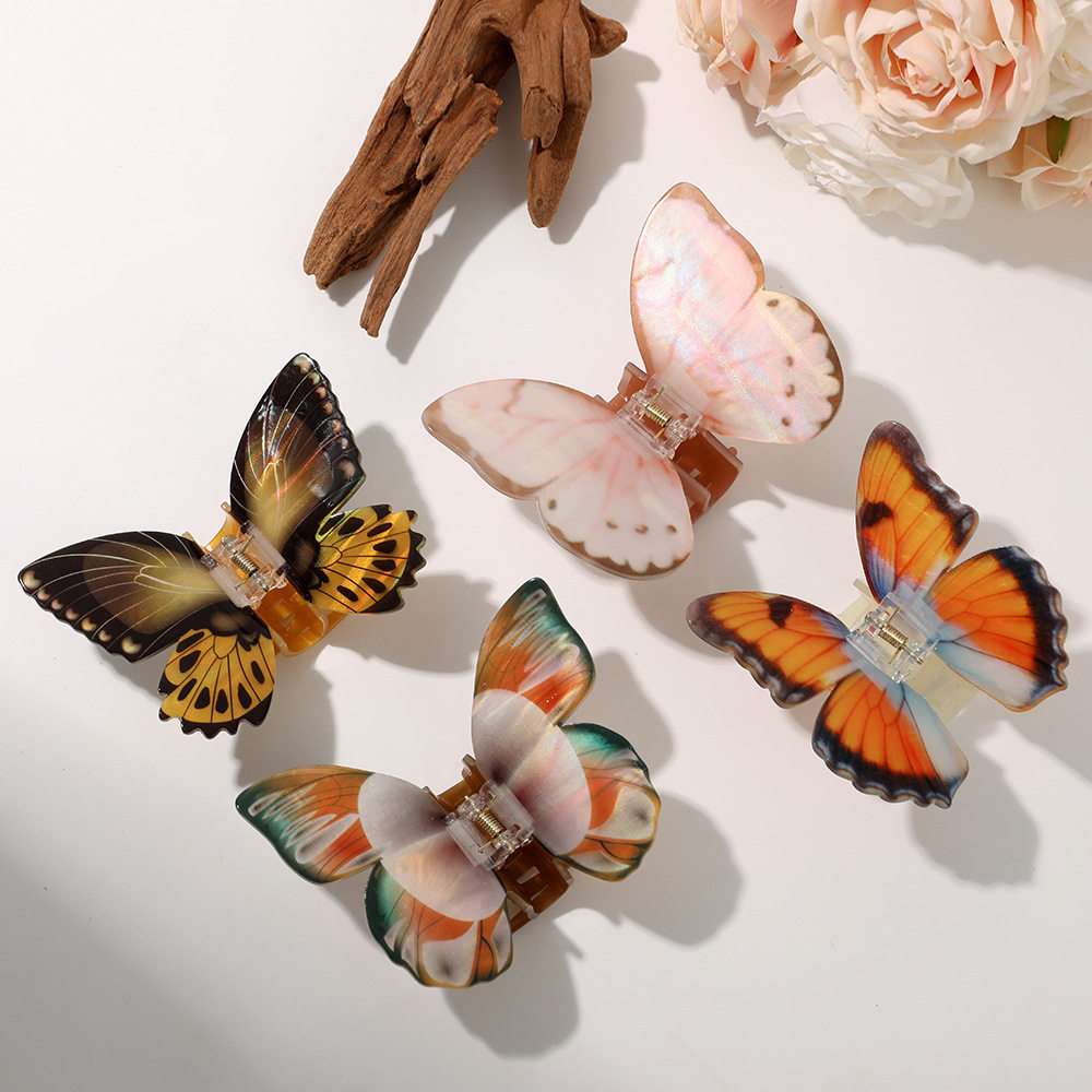 跨境超好看仿镇蝴蝶抓夹女高级感半扎发醋酸发夹后脑勺鲨鱼夹头饰