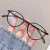 New Korean style high-end feeling retro small round frame brown glasses women's myopia eye frame oval anti-blue light flat mirror