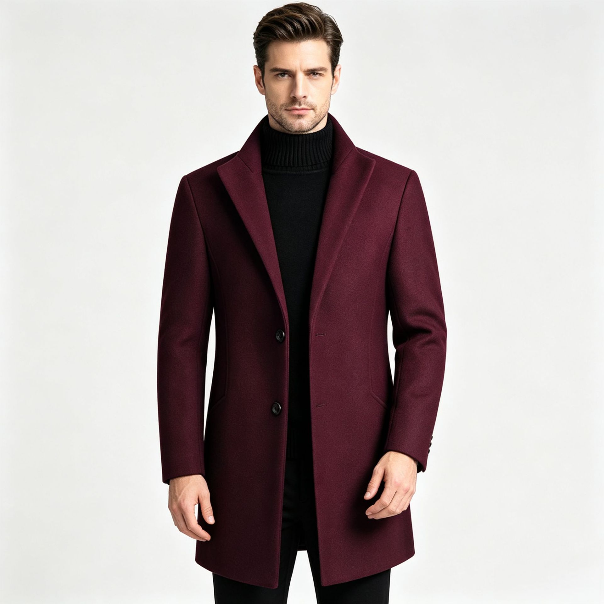 Mens Wool Blend Overcoat Thickened Mid Length Warm Stylish Autumn Winter Outerwear Wholesale Available
