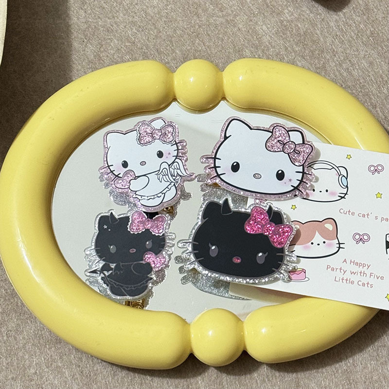 细闪黑白恶魔天使猫咪爱心卡通发饰发夹少女猫咪甜美小众高颜值