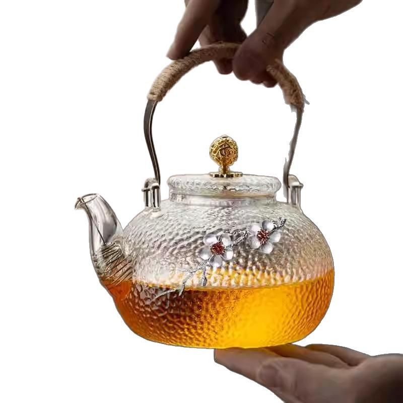 Heat-Resistant Petals Glass Teapot Household Scented Tea Coil Pot Electric Ceramic Stove Special Enclosing Stove Tea Brewing Vapor Filter Tea Brewing