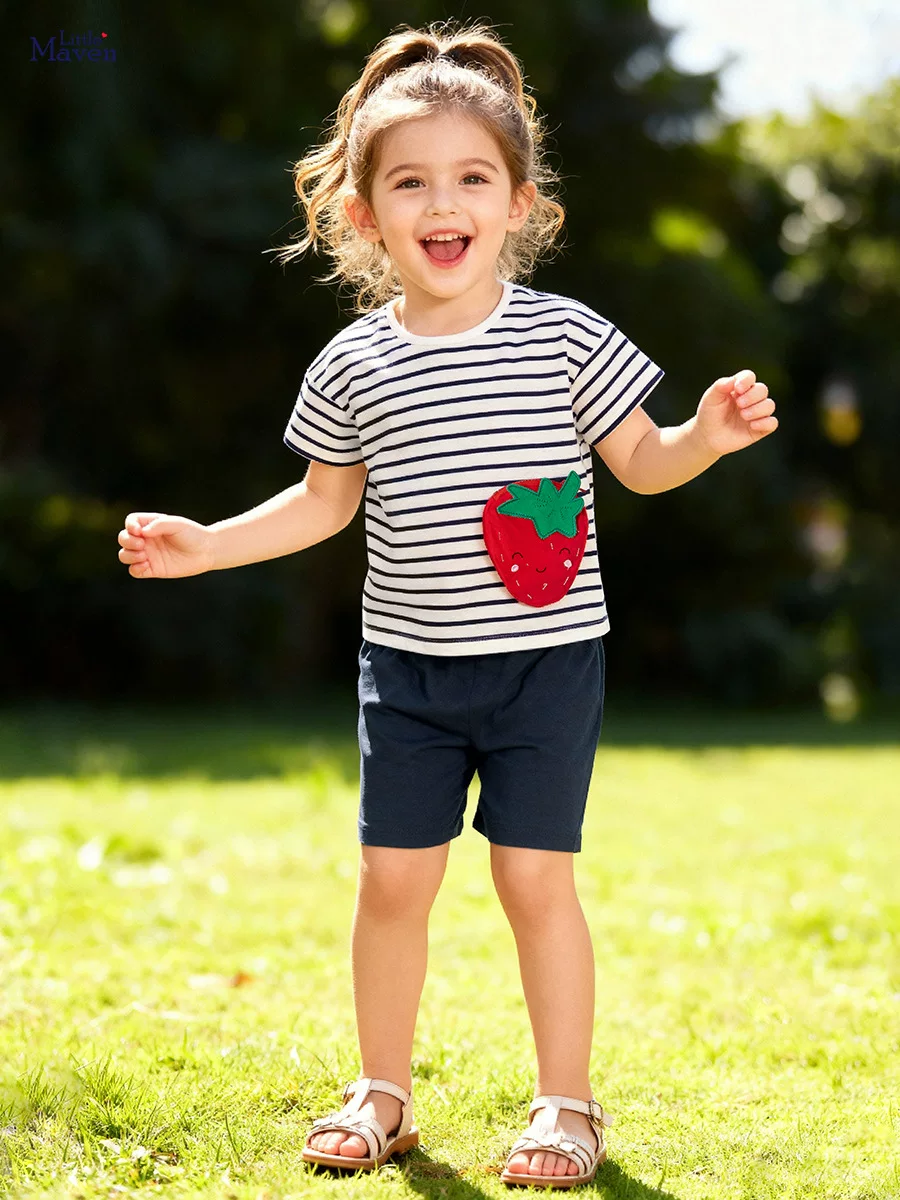 Summer Short-sleeve Girls' Set, Striped Cute Baby 2-piece Outfit, Kids' Set