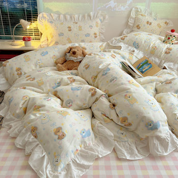 Ins Cute Princess Style Lace Cartoon Cotton Four-piece Set Cotton Bed Sheet Quilt Cover Dormitory Three-piece Set for Bed 4