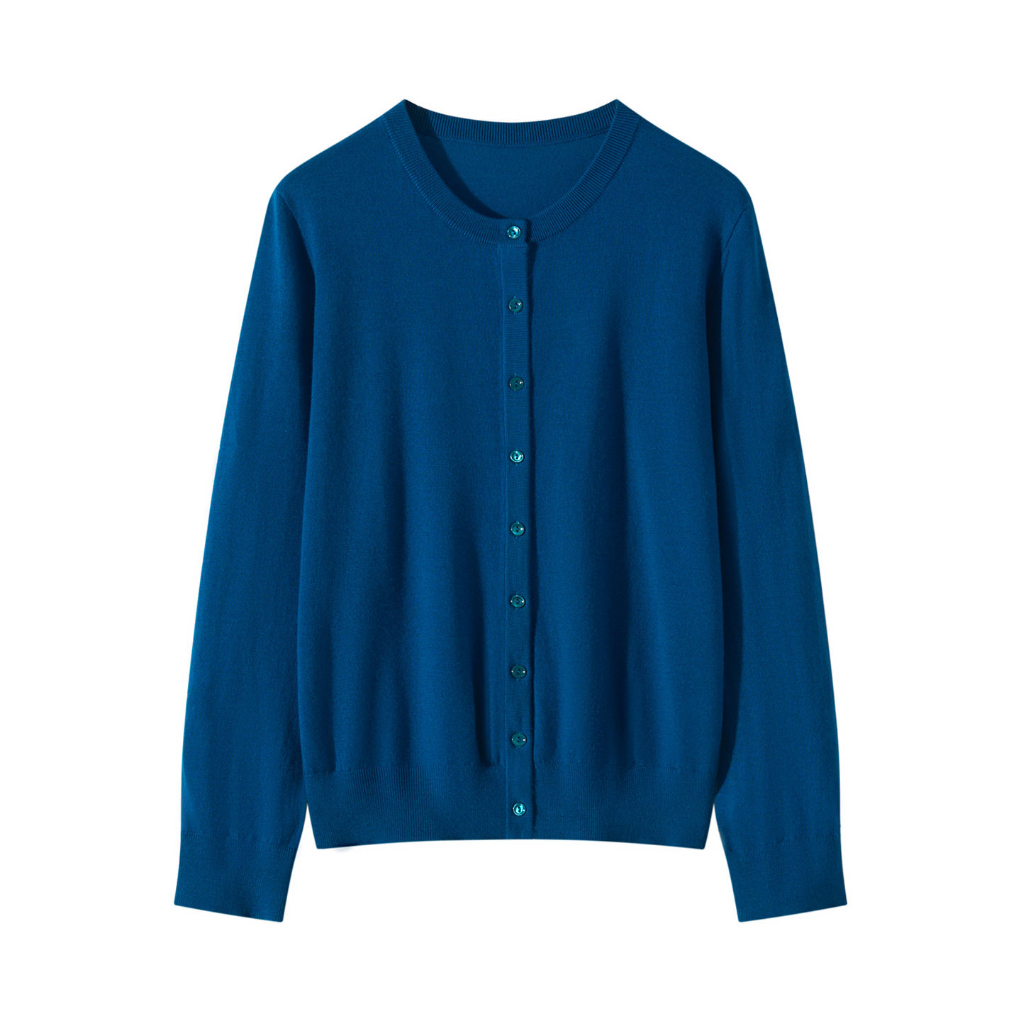 美丽诺精纺超细丝光羊毛衫女春秋薄款开衫圆领宽松外搭毛衣针织衫