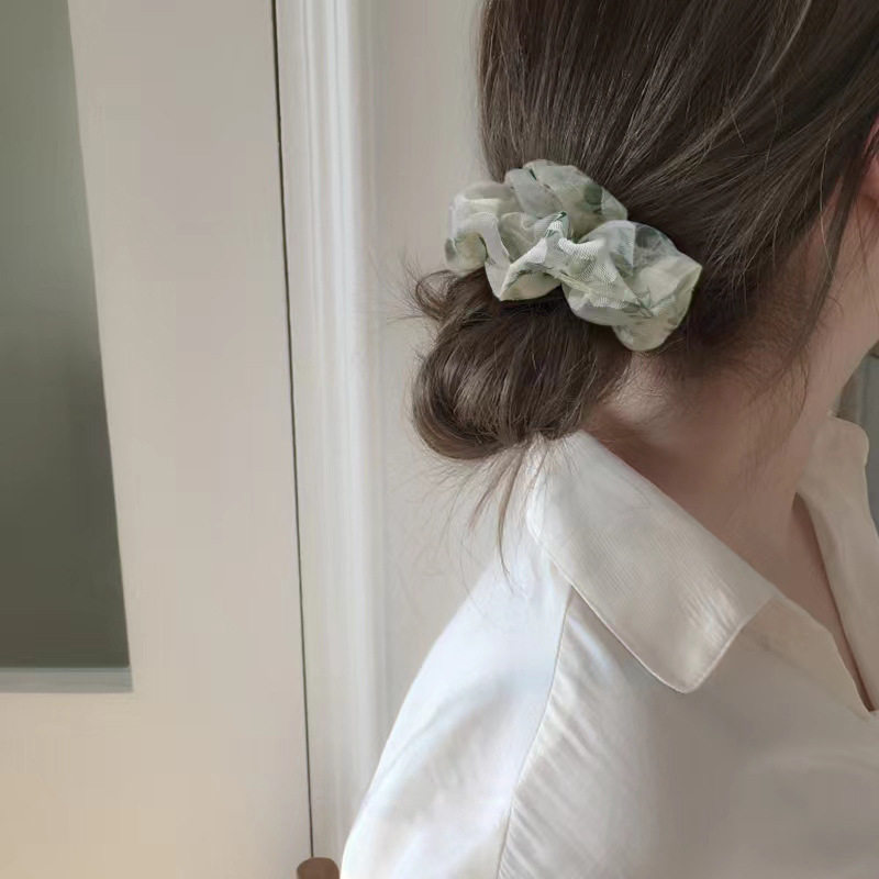 Elegant French Style Floral Mesh Large Intestine Hair Loop Women's Cute Ball Hair Rope Headdress Rubber Tendon Paytail Hair Rope