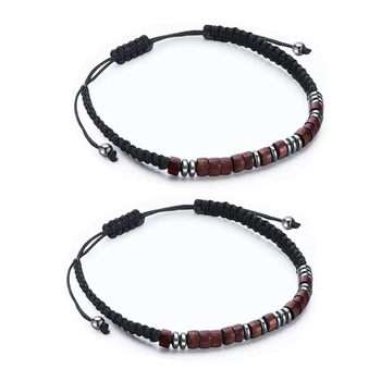 Morse code bracelet I love you black stone spacer wood piece hand-woven rope adjustable bracelet
