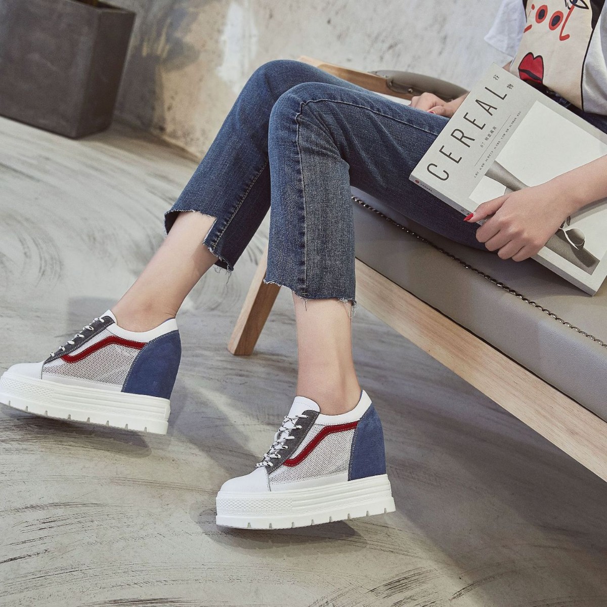 Giày Thể Thao Tăng Chiều Cao Nữ Chất Liệu Da Bò Cao 11cm Tăng Chiều Cao Hàng Mùa Xuân Thu Đông Phong Cách Hàn Quốc