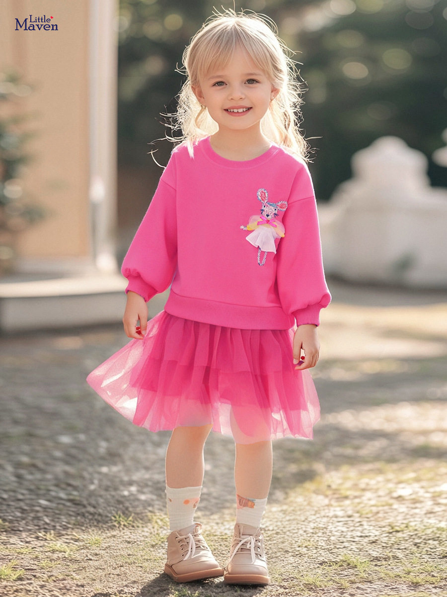Girls' Hoodie Dress, [Style] Kids' Skirt, Autumn Tulle Long-sleeve Cartoon Kids' Dress