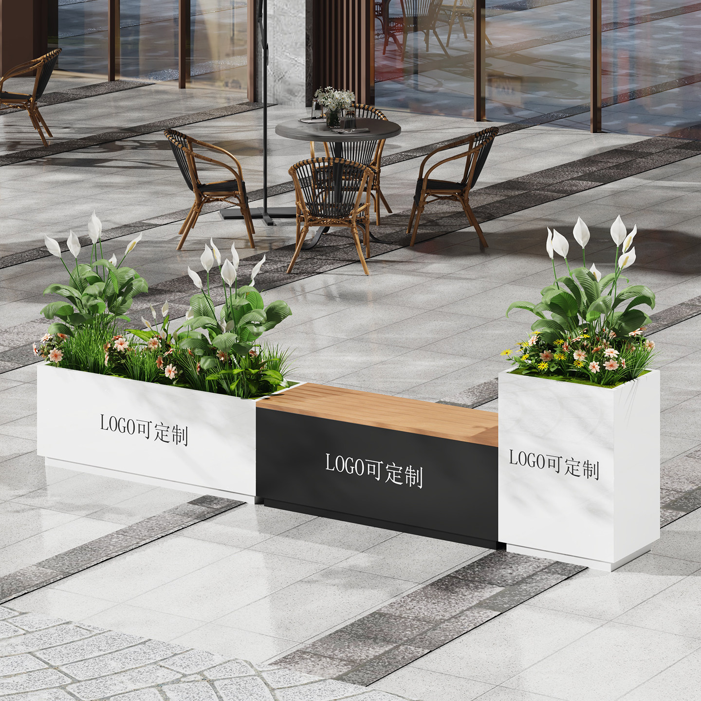 Stainless Steel Flower Box Stool Outdoor Iron Galvanized Steel Combination Flower Trough Commercial Street Square Courtyard Balcony Planting Box