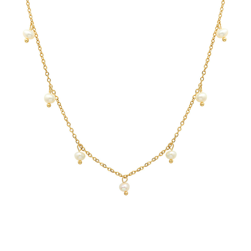 Natural Niche All-match Retro Style Jewelry Titanium Steel Plated 18k Gold Freshwater Pearl Necklace Women's Clavicle Chain