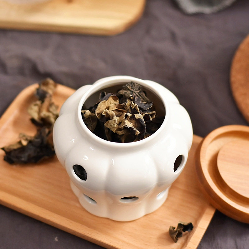 Cross-border Hollow-out Ceramic Storage Jar Garlic Ginger Dried Pepper Storage Box Kitchen Ventilation Storage Jar Pumpkin Jar