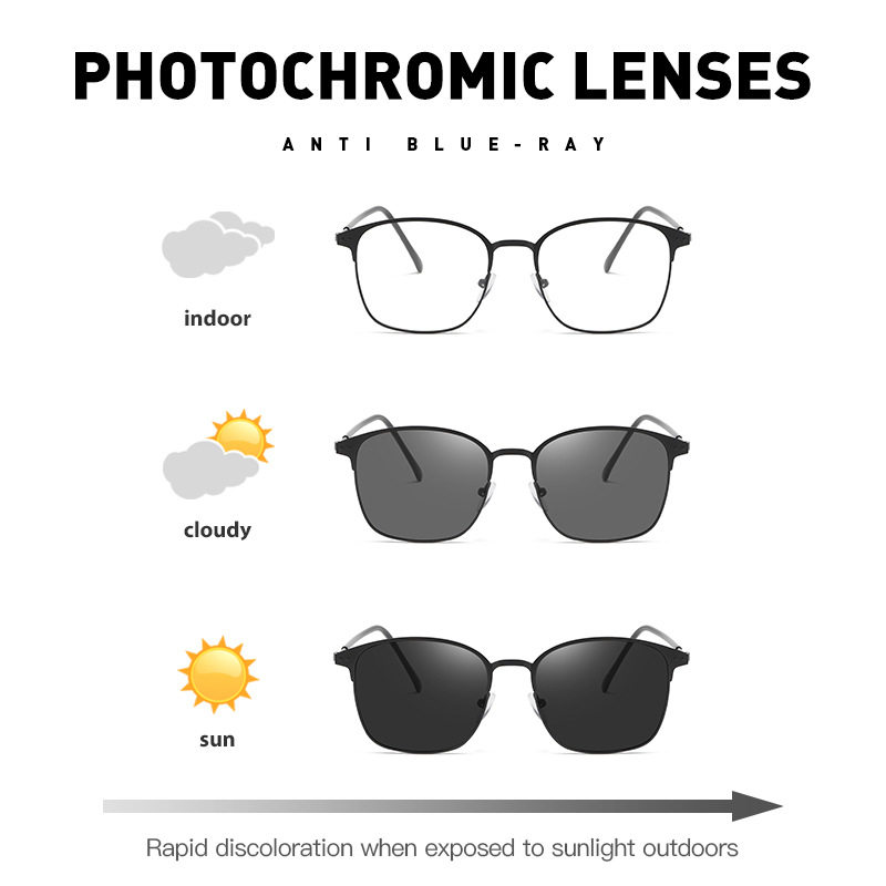 New Fashionable Color-Changing Glasses, Trendy Anti-Blue Light Glasses, Metal Glasses Frames, Foreign Trade Color-Changing Anti-Blue Light Glasses for Men