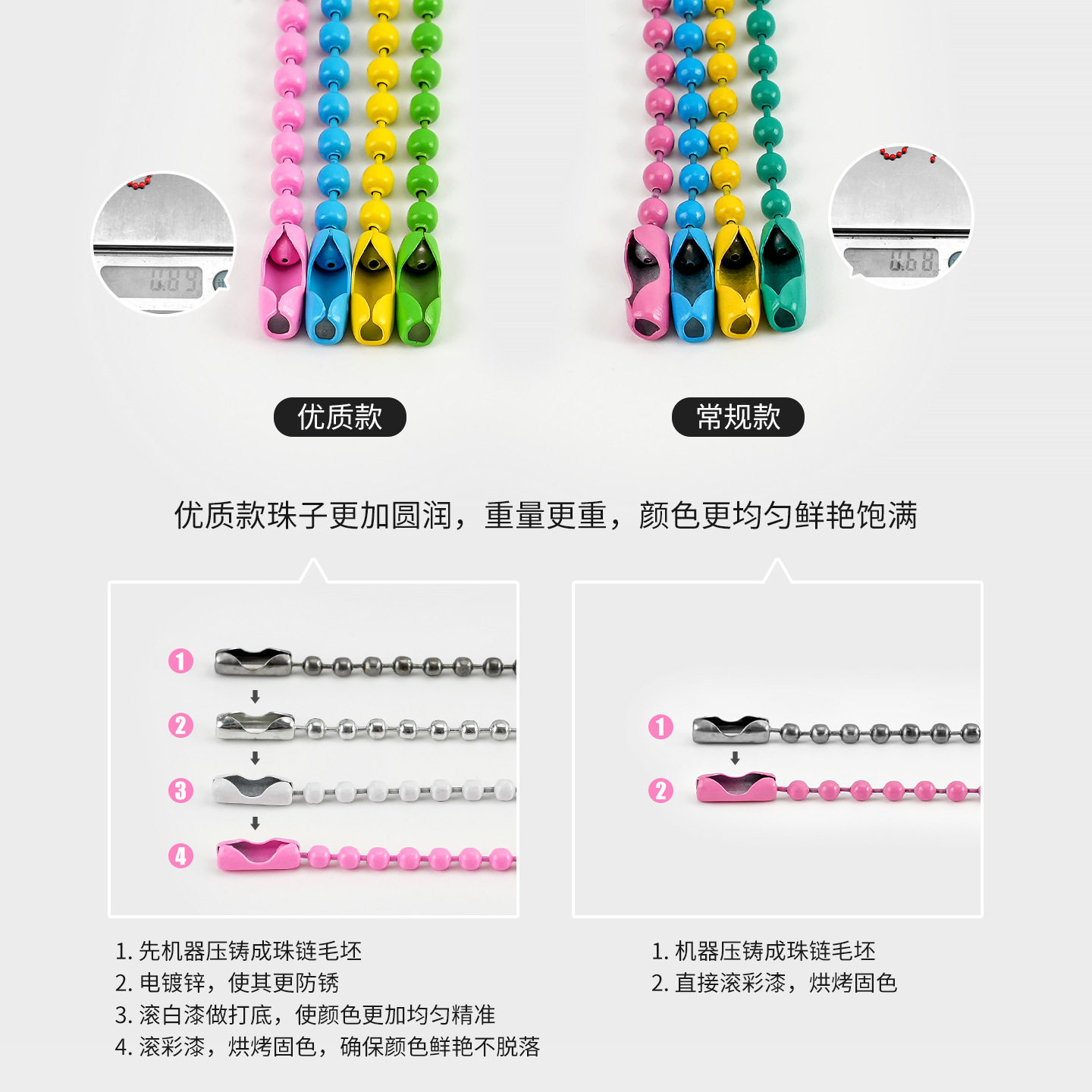 diy饰品配件批发 彩色珠链挂链金属烤漆铁波珠链扣挂件连接吊牌链