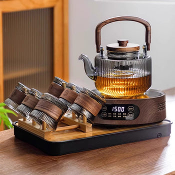 Vertical Pattern Glass Steaming Teapot, High Temperature Resistant Water Kettle, Tea Water Separation, Tea Making Device, Electric Ceramic Stove, Tea Stove Set