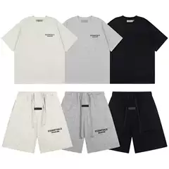 Fog Essentials Flocked Letter Print Summer Shorts Unisex Trendy Short Sleeve T-Shirt Casual Set