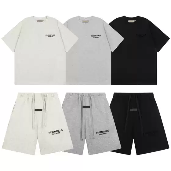 Fog Essentials Flocked Letter Print Summer Shorts Unisex Trendy Short Sleeve T-Shirt Casual Set
