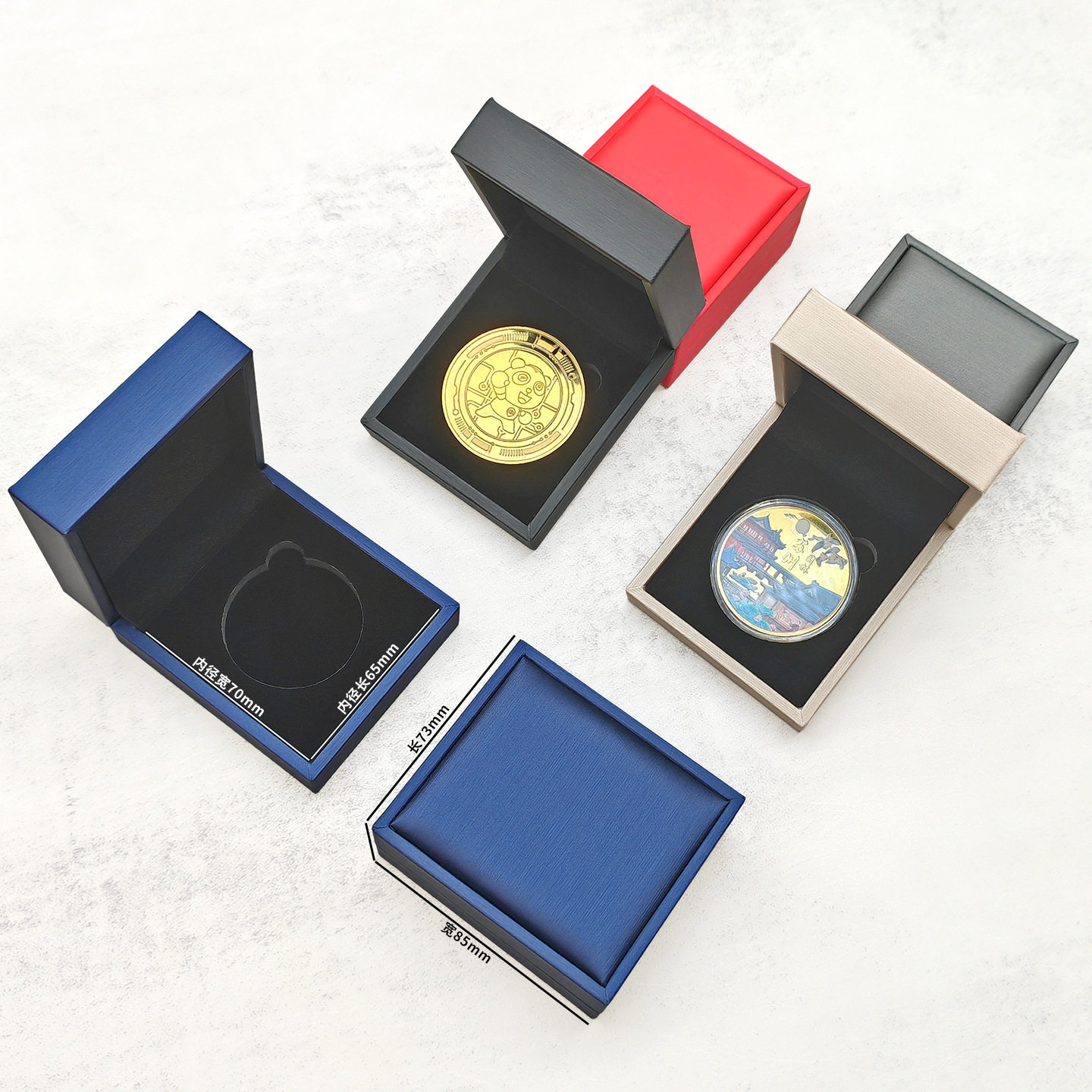 High-End Business Commemorative Gold Coin Collection Box Pu Leather Silver Coin Packaging Box Badge Round Coin Gift Box Can Be Printed with Logo