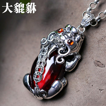 S925 Sterling Silver Pixiu Pendant for Men and Women, Zodiac Year Couple Gift Garnet Pendant Pendant, Money Pixiu