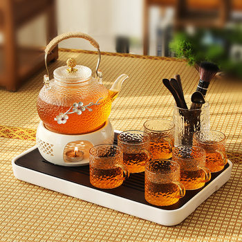 Heat-Resistant Glass Flower Teapot with Filter and Insulation Electric Ceramic Stove Tea Maker Afternoon Tea Set Heating Candle Base