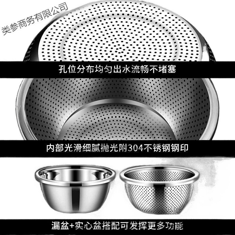 Food-Grade Stainless Steel Draining Basket for Washing Vegetables, Household Rice Washing Filter Basket, Large Stainless Steel Basin