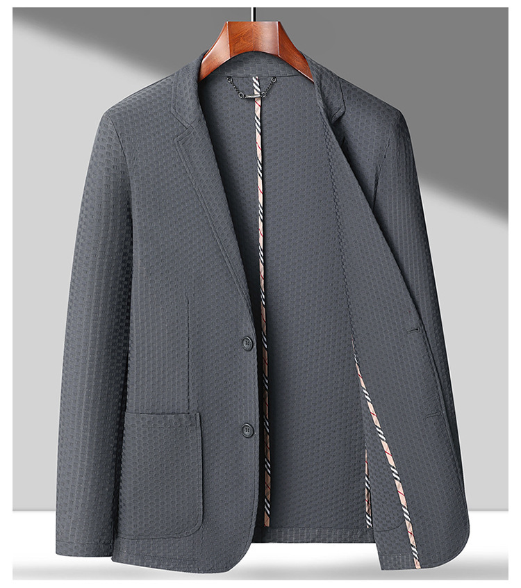 Áo blazer nam phong cách Hàn, vải co giãn mát lạnh, không cần ủi — Màu đen, Xám cao cấp, Kaki