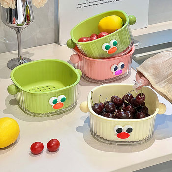 Super cute and high color value with duck bill with handle sticker transparent drain basket kitchen vegetable and fruit washing basin picnic fruit basket