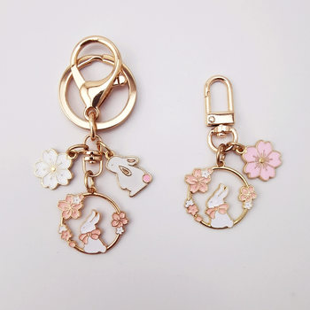 Japanese style cherry blossom rabbit wreath key chain girl's best friend key ring pendant bag creative accessories