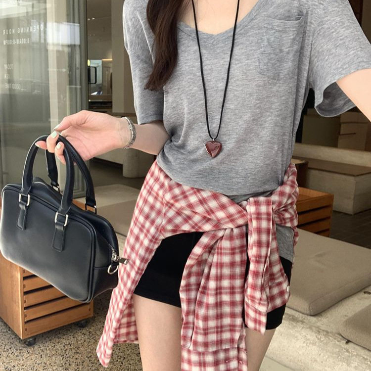 V Neck Tencel Blouse Soft Loose Fit Short Sleeve Pocket Design Summer Casual Wear Wholesale Available