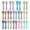 Baby food grade silicone food supplement fork spoon children anti-fall anti-deformation multi-color silicone fork spoon wooden handle fork spoon suit
