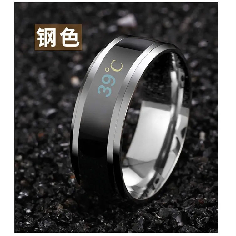 Intelligent Temperature-sensitive Color-changing Display Ring Men's Trendy Personalized Single Hip-hop Trendy Women's Titanium Steel Korean Ring Jewelry