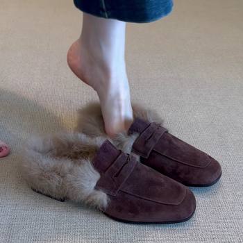 Fairy Style~Fashionable Furry Shoes for Lazy People to Wear Outside, Fleece-Lined Thick Heels, Comfortable Soft Soles, Versatile Work Clothing Shoes