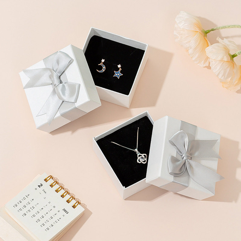 in stock wholesale bow jewelry packaging box ring necklace pendant earrings couple pair ring box jewelry box