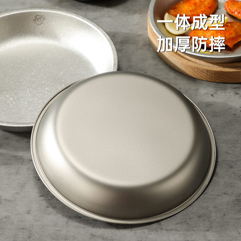 Pure Titanium Plate Outdoor Camping Tableware Dish Plate Tray Household Dish Set Round Plate Portable Light Luxury Thickened