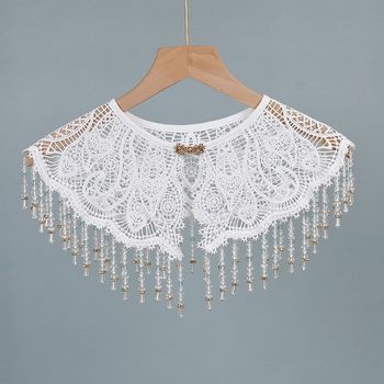 Heavy-Duty Faux Crystal Pendant Cheongsam Shawl with Embroidered Hollow Lace Fake Collar for Women, Decorative National Style Shoulder, Light Luxury Mature Women