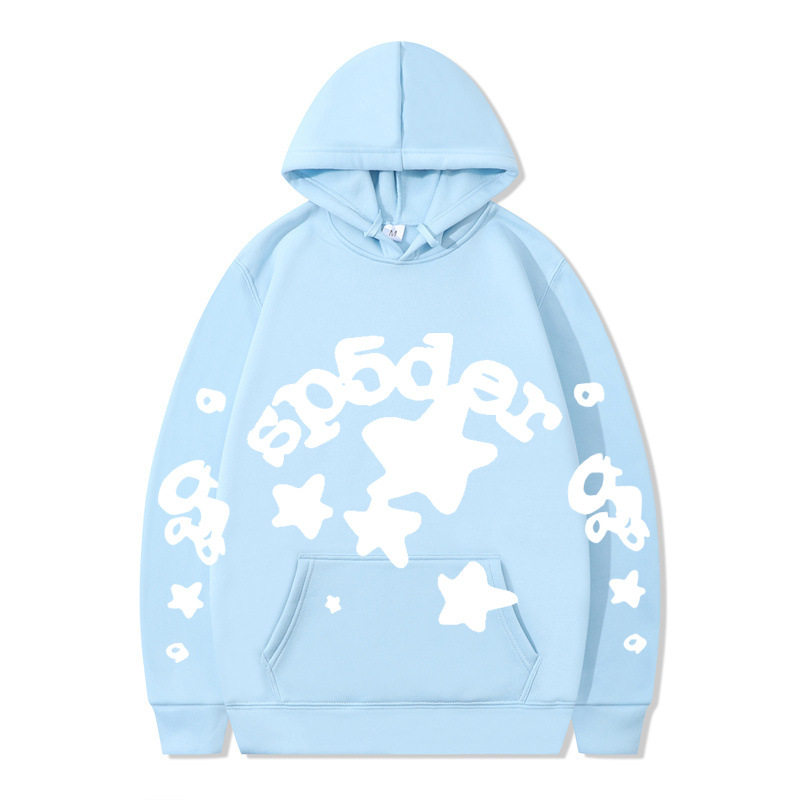 跨境 SP5DER蜘蛛网印花帽衫欧美潮牌大码宽松男女款连帽卫衣