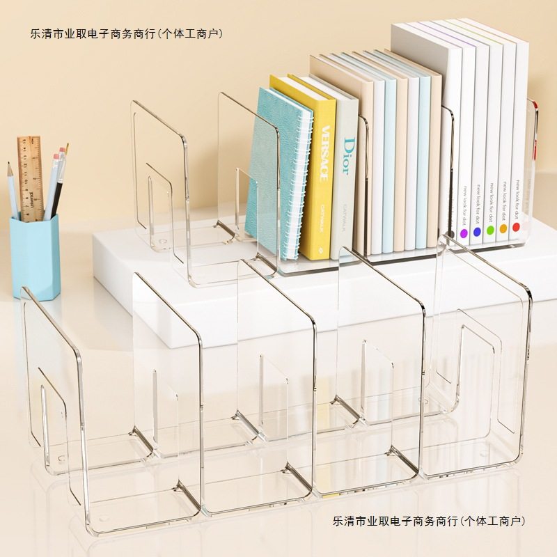Acrylic Bookend Desktop Plastic Bookend Rack Transparent Bookshelf Baffle Book Clip Bookend Rack Storage Book Display Rack