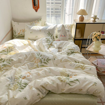 Cotton Four-piece Set Cotton 2025 New Bedding Fresh Floral Quilt Cover Bed Sheet Dormitory Three-piece Set Bedclothes