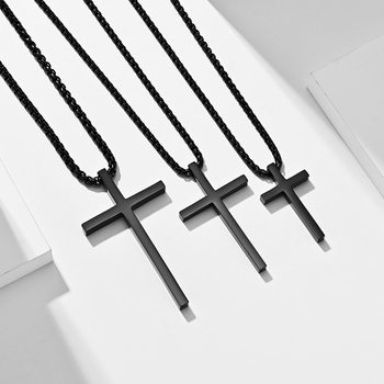 European and American Multi-Size Simple Cross Necklace Unisex Glossy Titanium Steel Cross Pendant Manufacturer