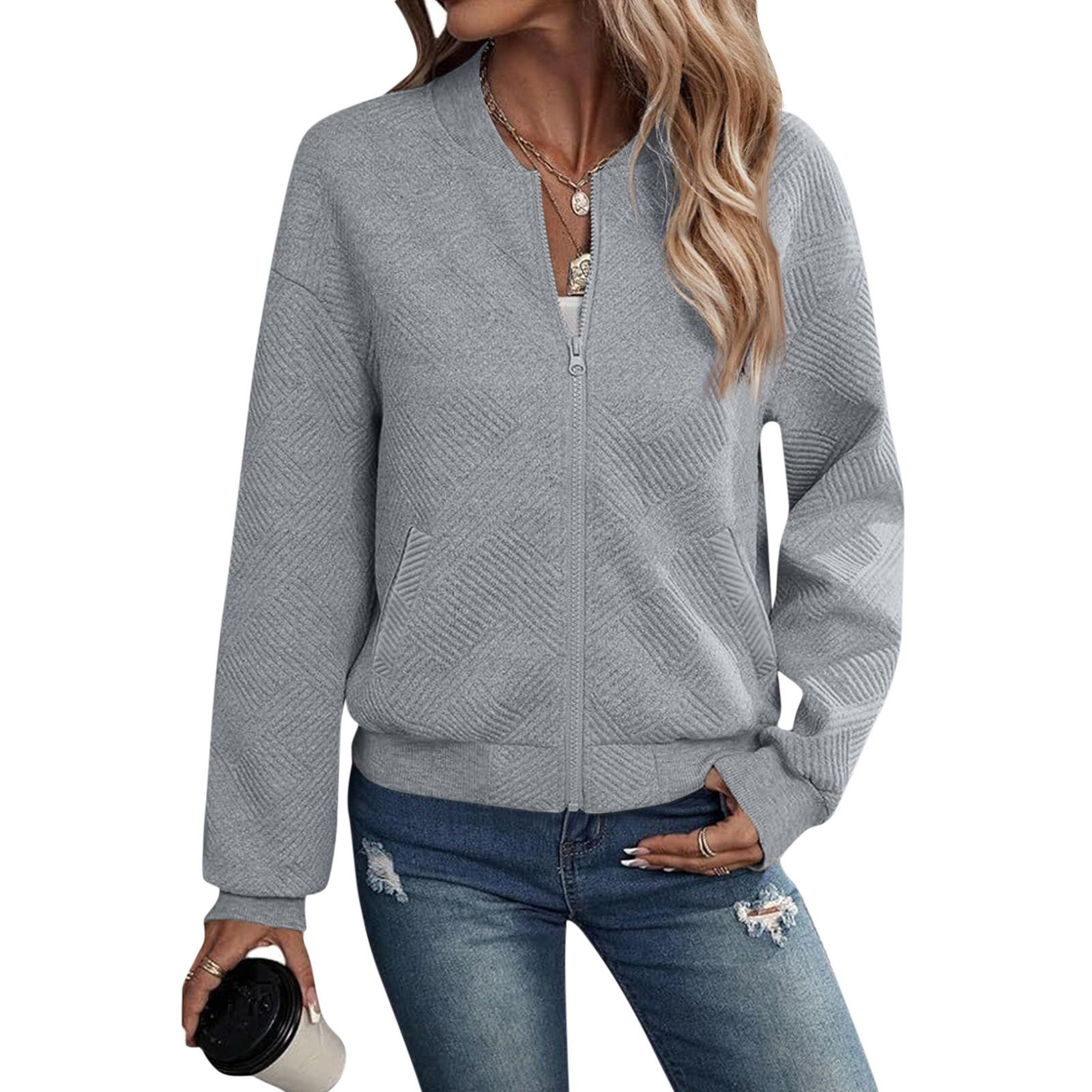 Autumn Long Sleeve Zipper Detail Cardigan Solid Color Lightweight Casual Style Wholesale Available