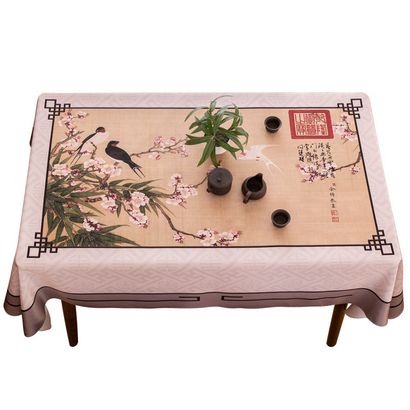 新中式防水桌布花鸟中国风布艺氛围感防烫茶室茶几垫餐桌防尘台布,淘宝优惠券,粉丝福利购,淘宝优惠卷