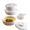 Bone China Double-Eared Steamed Egg Custard Bowl, Microwaveable Steaming Bowl with Lid, Ceramic Food-Grade Japanese-Style Household Underglaze Color