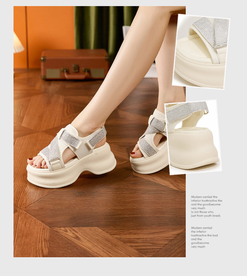Dép sandal nữ quai chữ V đế PU mềm, dây Velcro tiện lợi — Len tinh khiết, Đen chi tiết 2