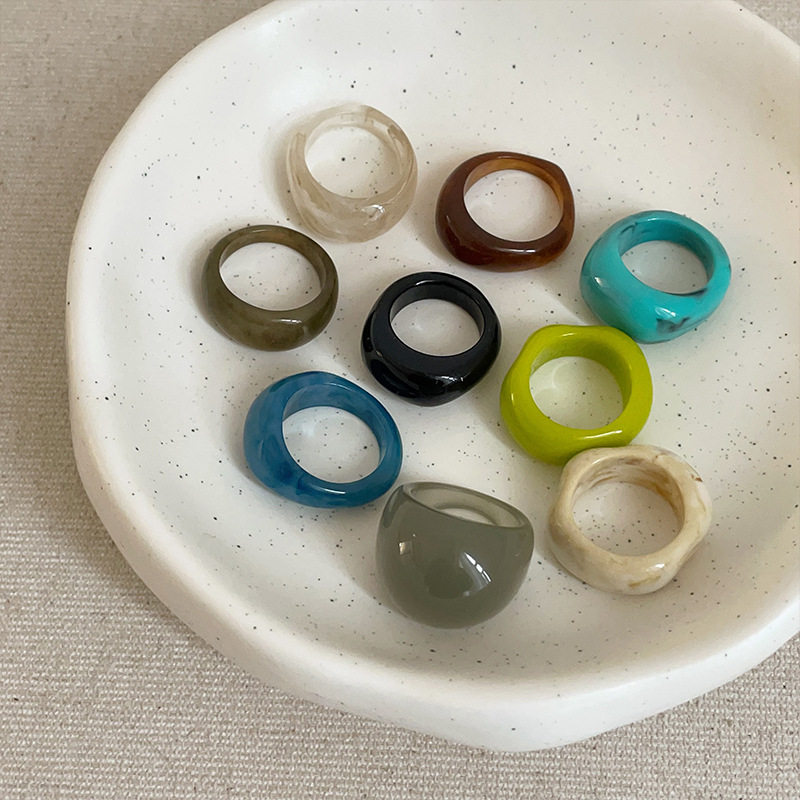 Irregular Round Color Resin Ring Women's Simple Personality Fashionable Elegant Commuter All-match Ring Ring Ring