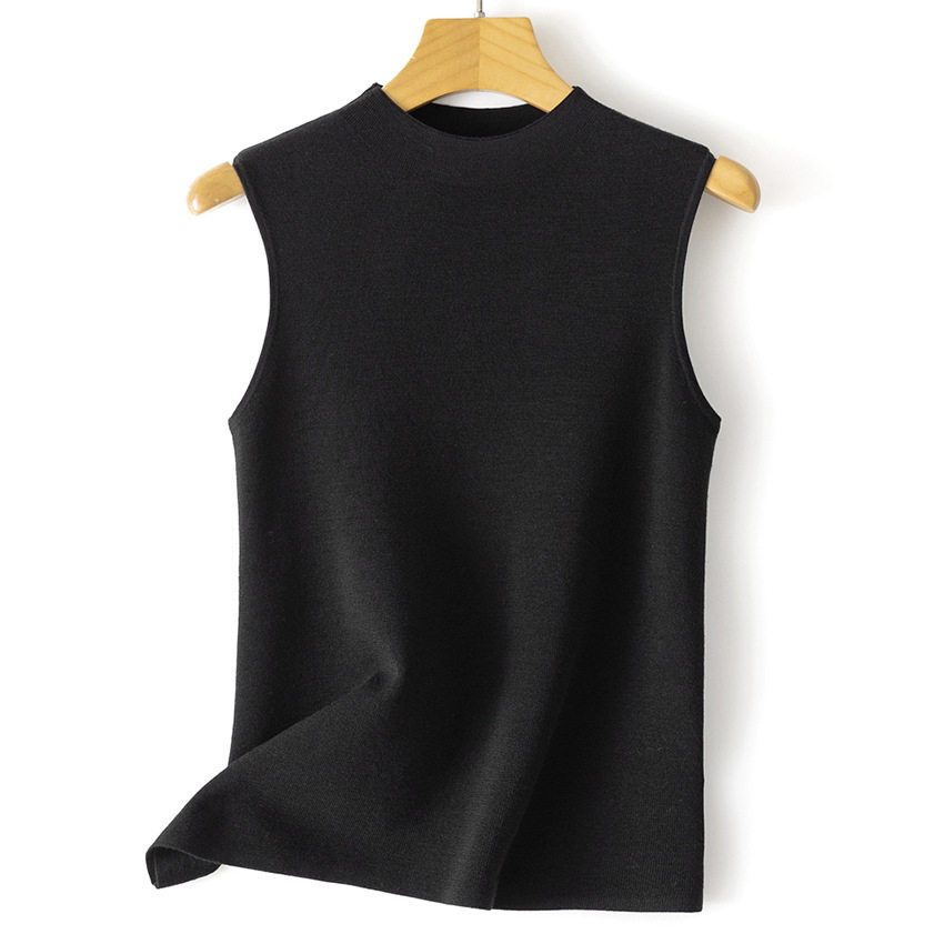 60支精纺美丽诺羊毛针织背心圆领修身女士无袖立领打底衫春夏新款