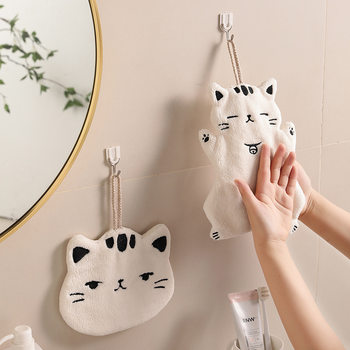 Cartoon Hand Towel Absorbs Water and Does Not Shed Lint, Kitchen Rag, Bathroom Hanging Handkerchief, Coral Velvet Quick-Drying