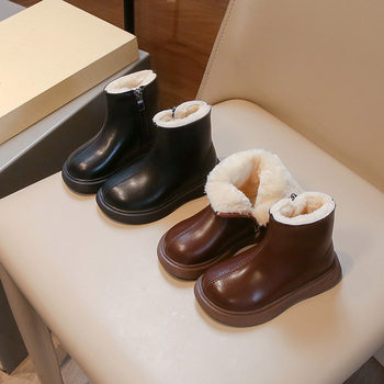 Girls' Large Cotton Warm Boots 2025 Winter New Korean Style Small Leather Boots Kidsren's Soft-Soled Boots Boys' Short Boots