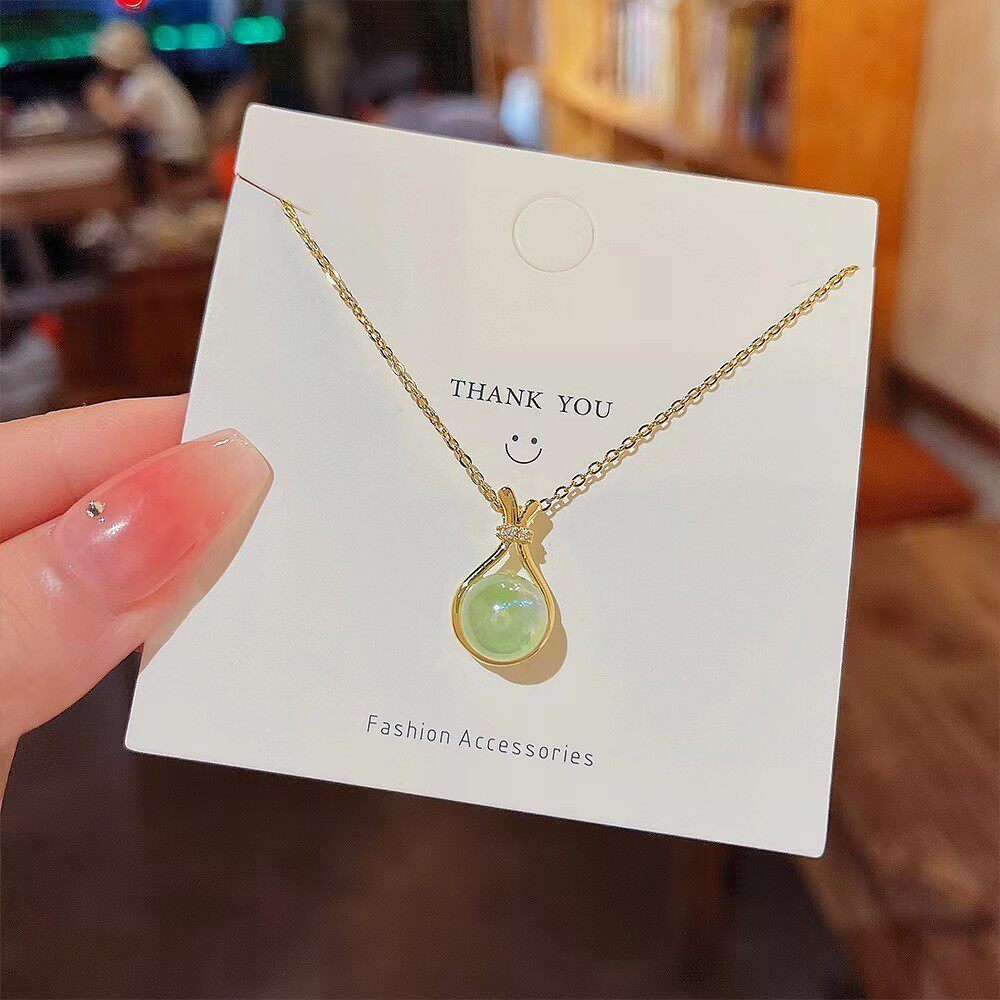 [Titanium Steel] Simple Fortune Bag Necklace Female Niche Design Sense Imitation Natural Hetian Jade Neck Chain Pendant Clavicle Chain Batch