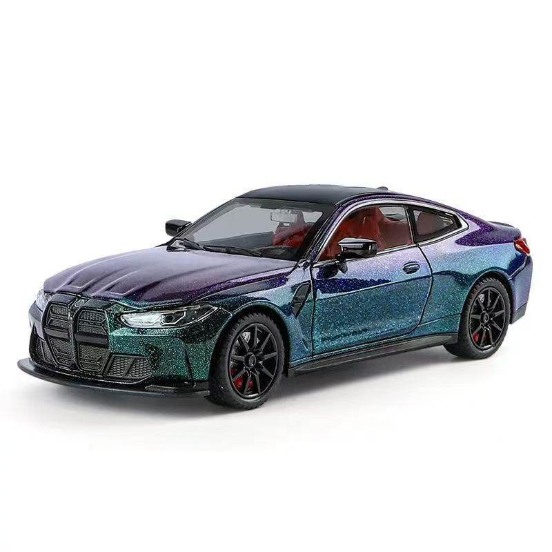 渐变色1:24宝马M4合金车子摆件模型送男孩车模真合金声光回力避震