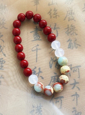 本命年手串白玉朱砂中国风男