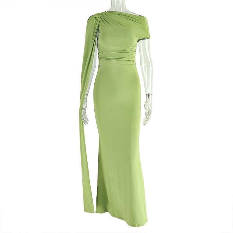 Elegant Womens Midi Dress Slim Fit Ruffled Asymmetrical Neckline Solid Color Tie Detail Perfect for Formal
